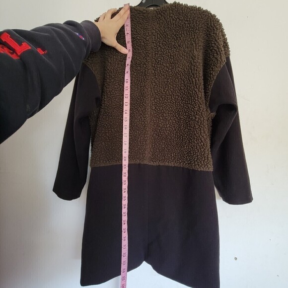 LAVEER Faux Shearling Black Green Colorblock Long Oversized Winter Coat Size 4 - Picture 9 of 13